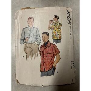 Vintage 40's-50's McCall Pattern #8335 Men's Shirts Size Med 15-15.5"